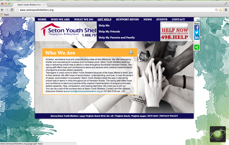 Seton Youth Shelters Website - Before